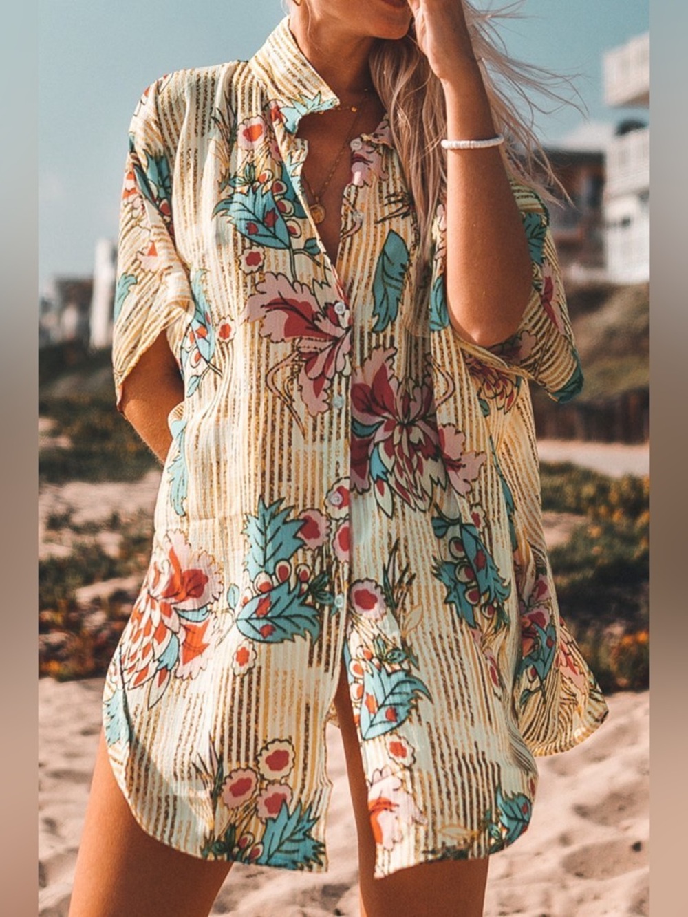 Cupshe Beach Floral Button-Down Cover-Up